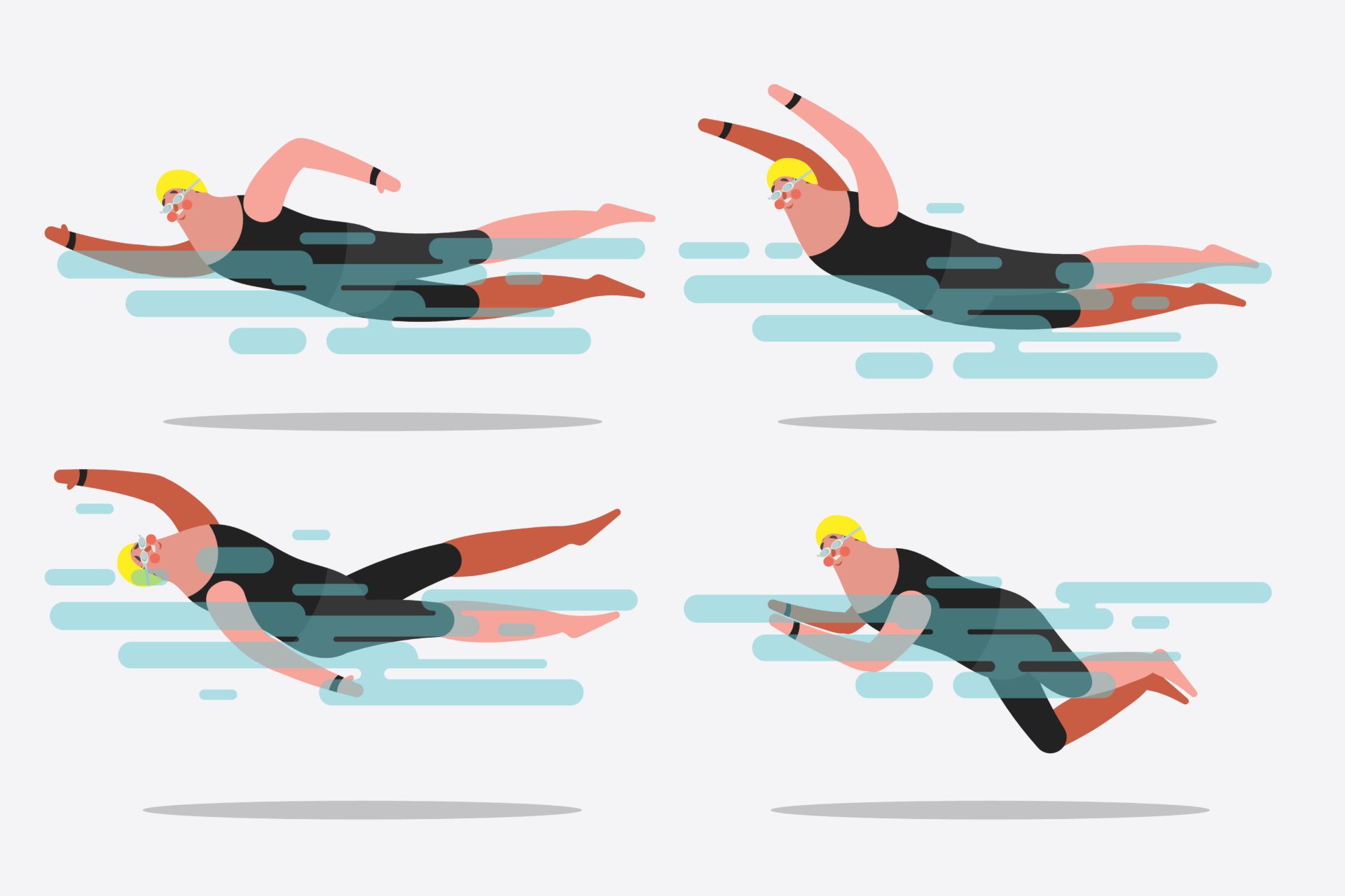 Cartoon character design illustration. Show various swimming pos